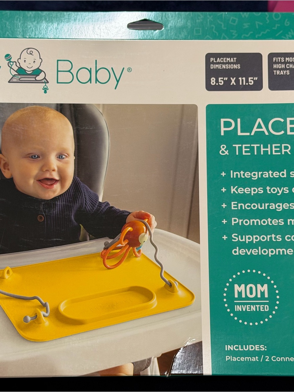 BUSY BABY-Placemat & Tether in Yellow – Toy Securement for High Chairs